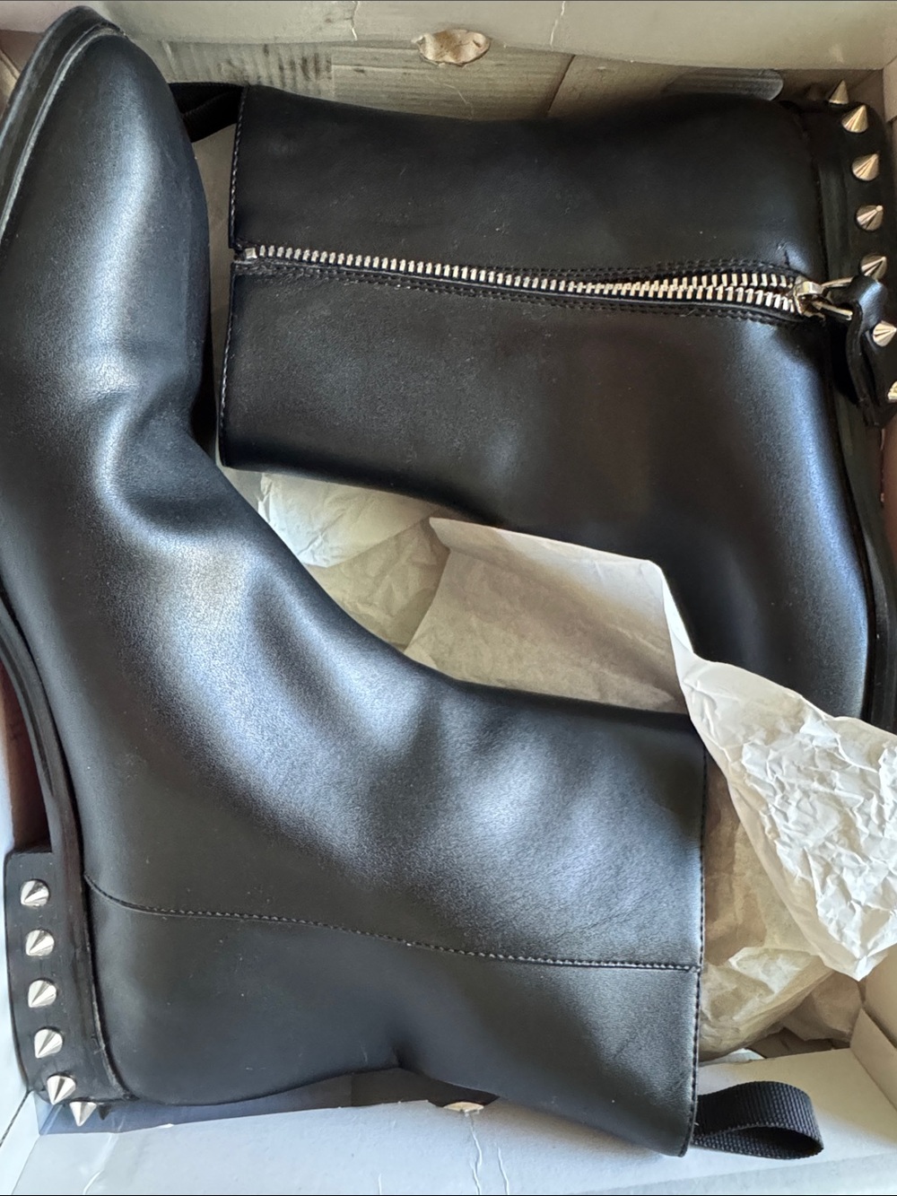 Louboutin. Black unisex Leather Zip Ankle Boots with Stud Detail